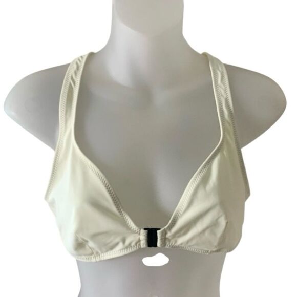 Revolve Solid & Striped Bikini Top Clasp Front Cross Back Cream Swimwear Large - Picture 4 of 11